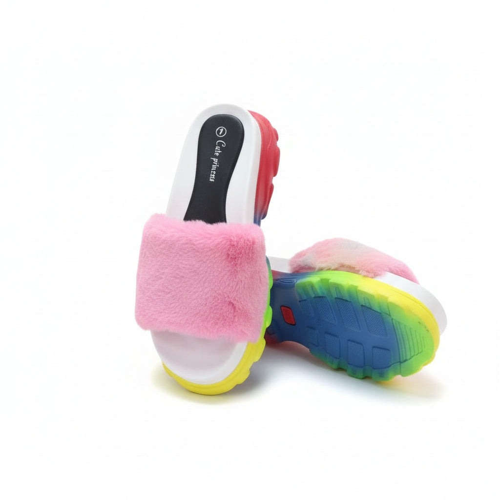 Rainbow Plush Women Fur Slippers