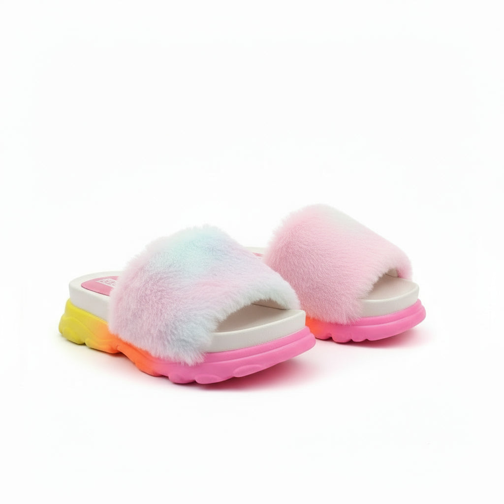 Rainbow Plush Women Fur Slippers