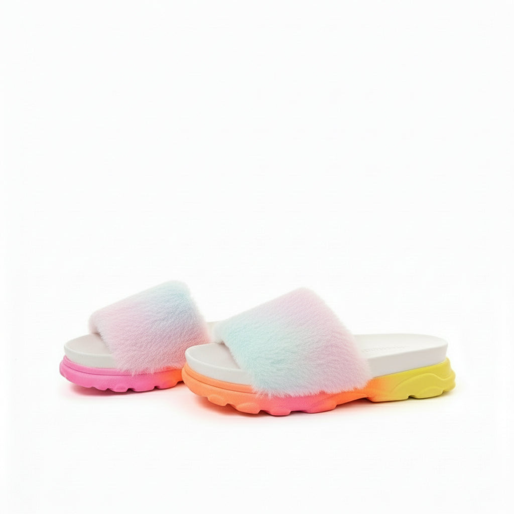 Rainbow Plush Women Fur Slippers