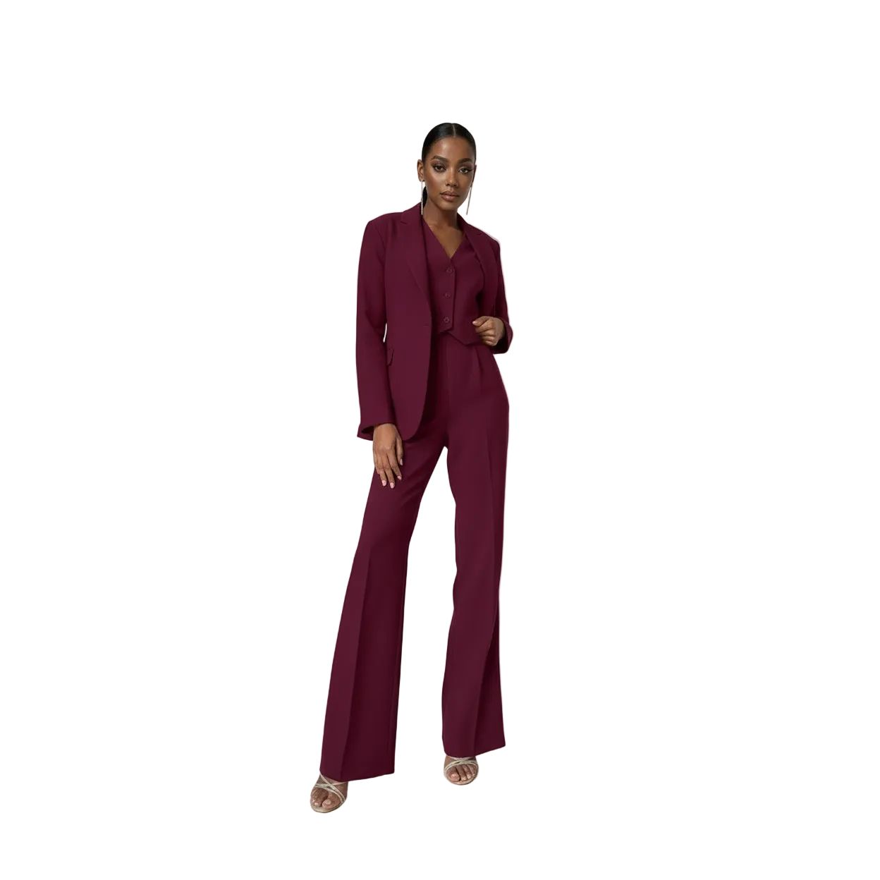 Solid Color Suit Buttoned Jacket And Pants with Vest 3 Piece Set