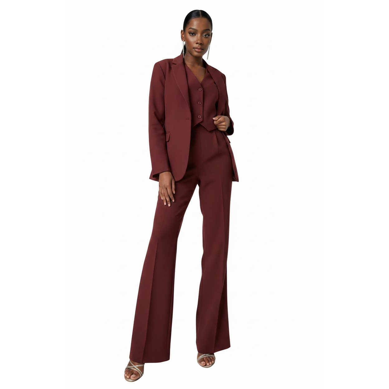 Solid Color Suit Buttoned Jacket And Pants with Vest 3 Piece Set