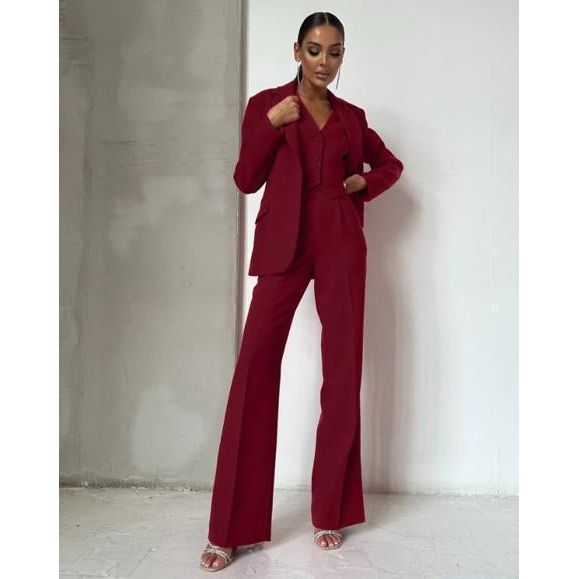 Solid Color Suit Buttoned Jacket, Vest And Pants Set