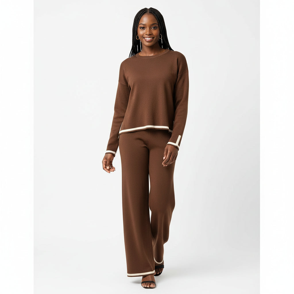 2 Piece Outfits Long Sleeve Knit Sweater Top Wide Leg Pants