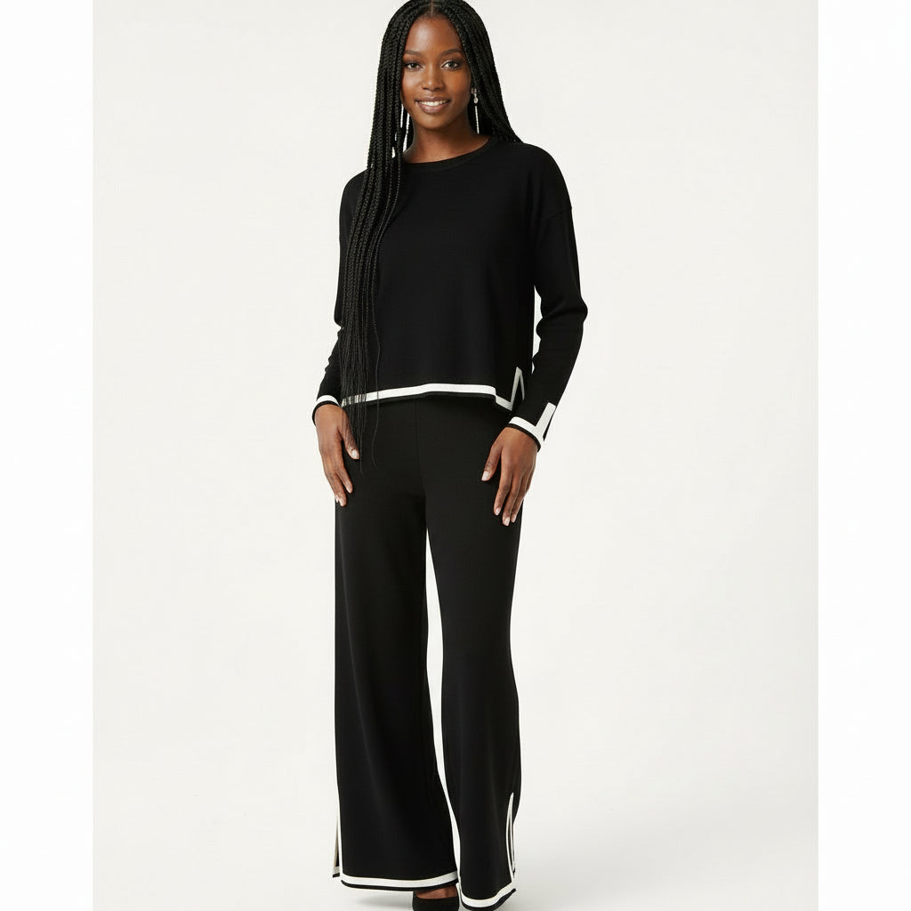 2 Piece Outfits Long Sleeve Knit Sweater Top Wide Leg Pants