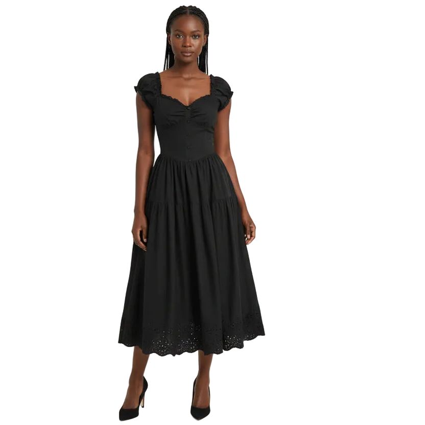 Vintage Chest Back Solid Color Lace Summer Dress