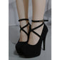 Criss Cross Platform Stiletto Heeled Faux Suede Ankle Strap Pumps
