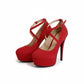 Criss Cross Platform Stiletto Heeled Faux Suede Ankle Strap Pumps