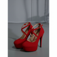Criss Cross Platform Stiletto Heeled Faux Suede Ankle Strap Pumps