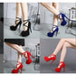 Criss Cross Platform Stiletto Heeled Faux Suede Ankle Strap Pumps