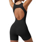 Square Neck Open Back Romper One Piece Tummy Control Short Jumpsuits