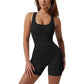 Square Neck Open Back Romper One Piece Tummy Control Short Jumpsuits