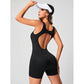 Square Neck Open Back Romper One Piece Tummy Control Short Jumpsuits