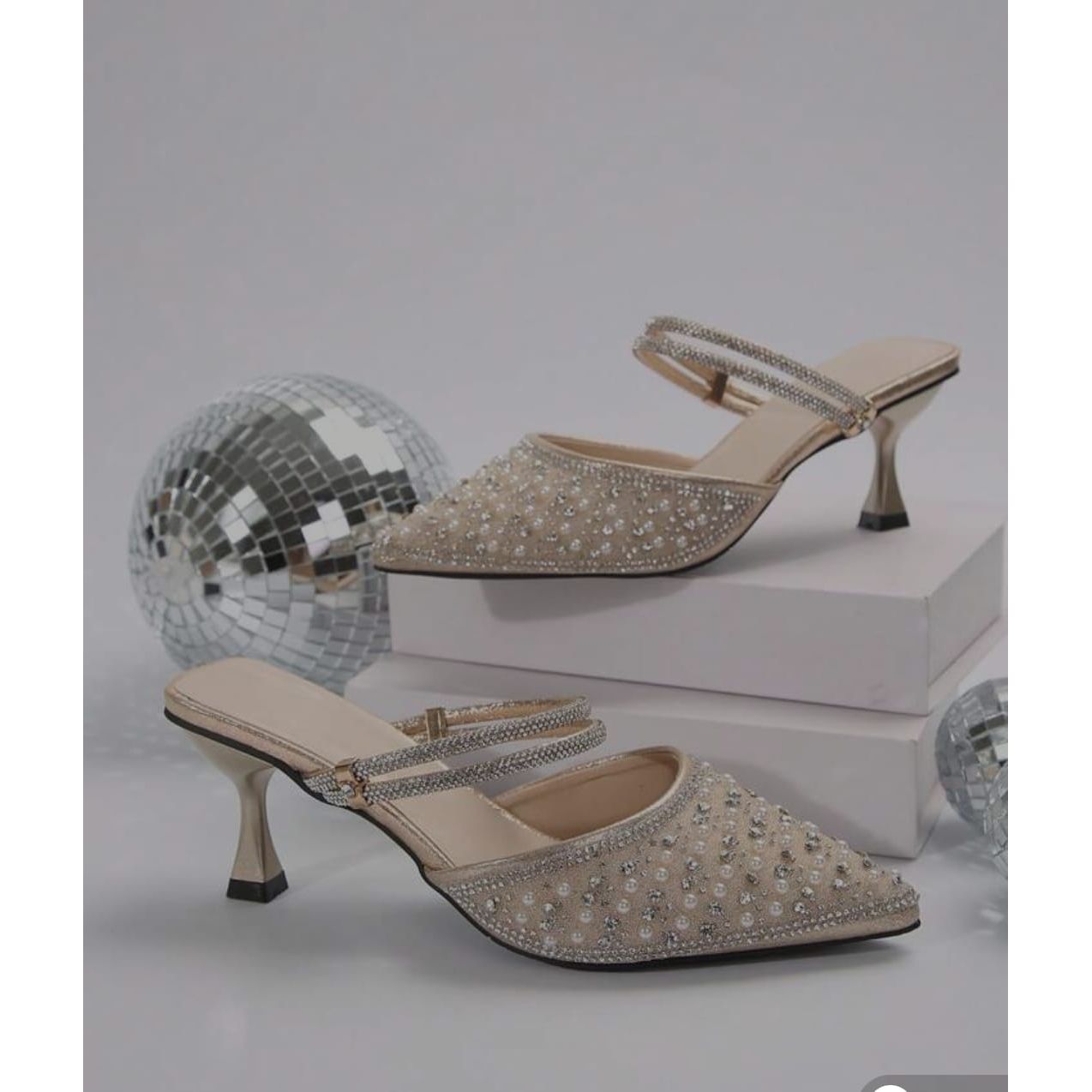 Minimalist Crystal & Faux Pearl Pointed-Toe High Heels