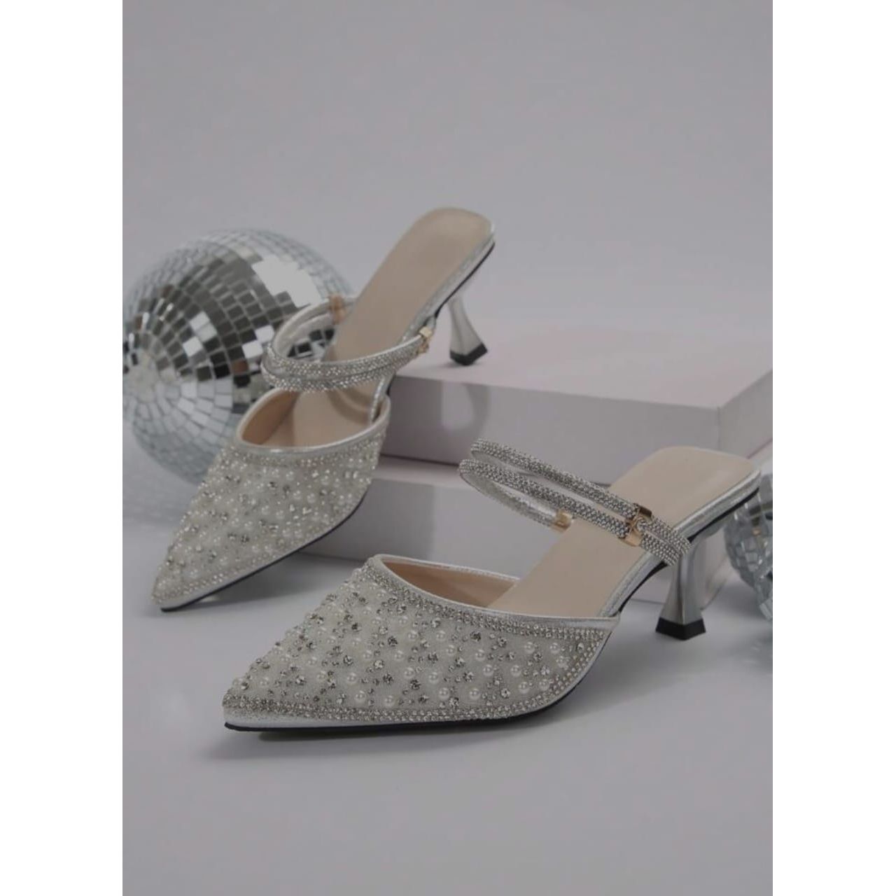 Minimalist Crystal & Faux Pearl Pointed-Toe High Heels