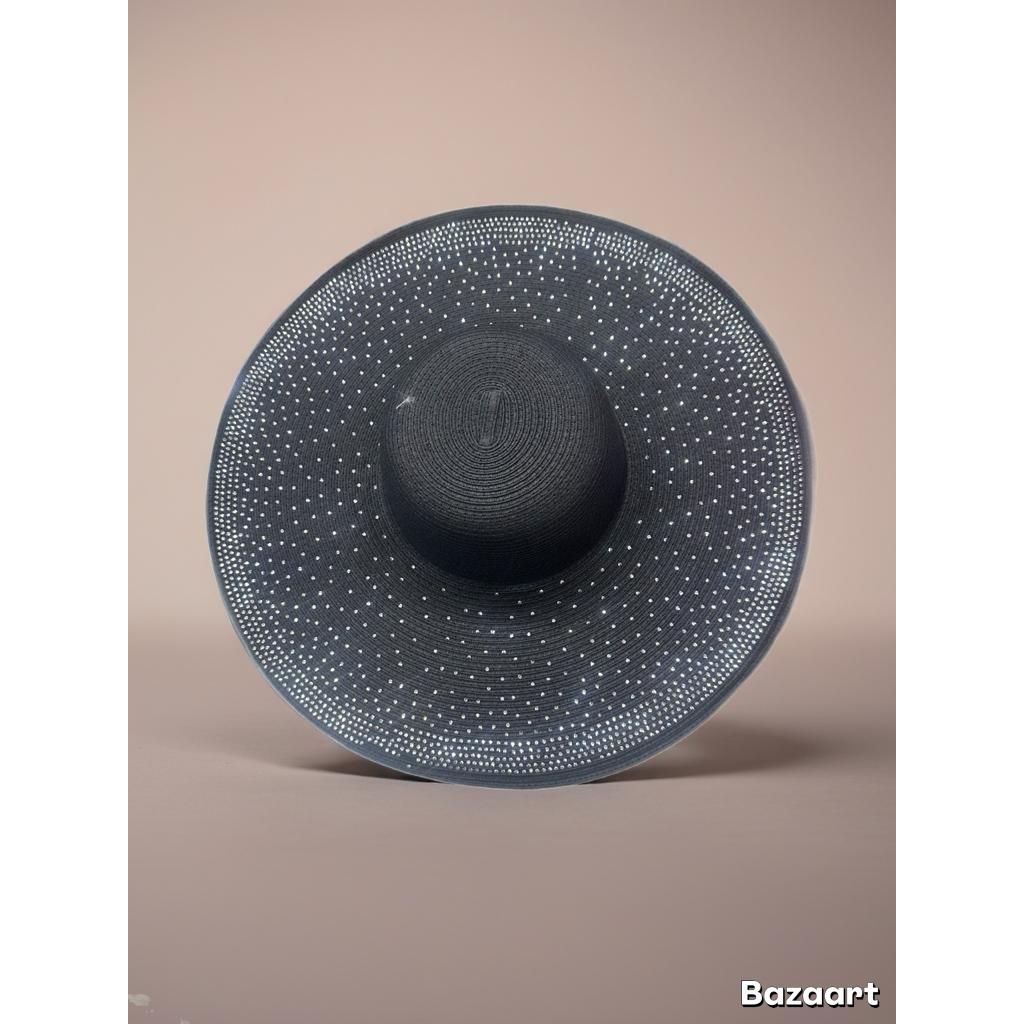 Diamond Pearls Decor Wide Brim Straw Hat