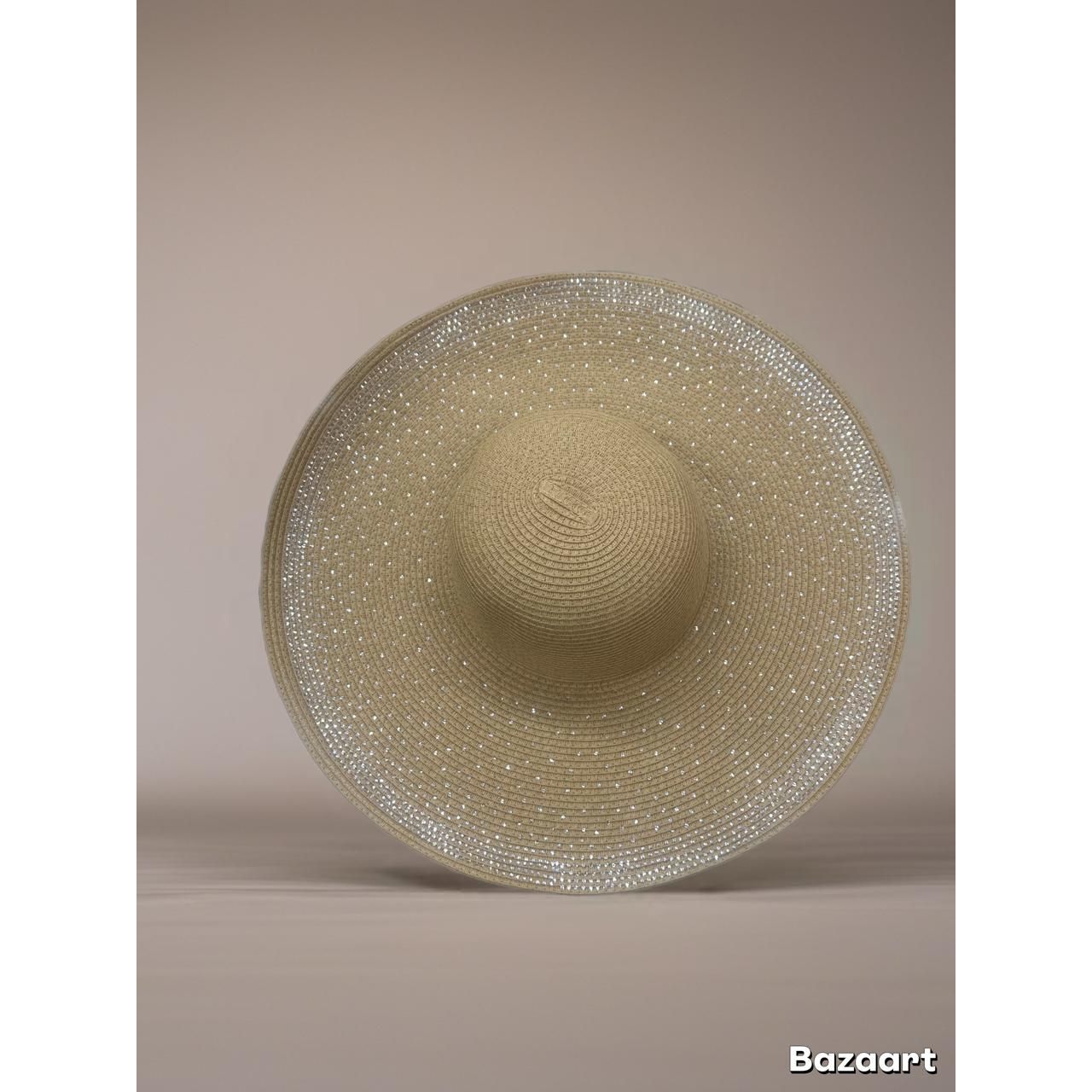 Diamond Pearls Decor Wide Brim Straw Hat