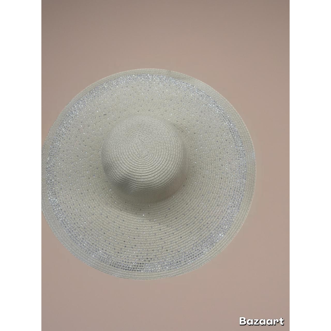 Diamond Pearls Decor Wide Brim Straw Hat