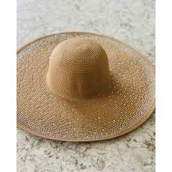 Diamond Pearls Decor Wide Brim Straw Hat