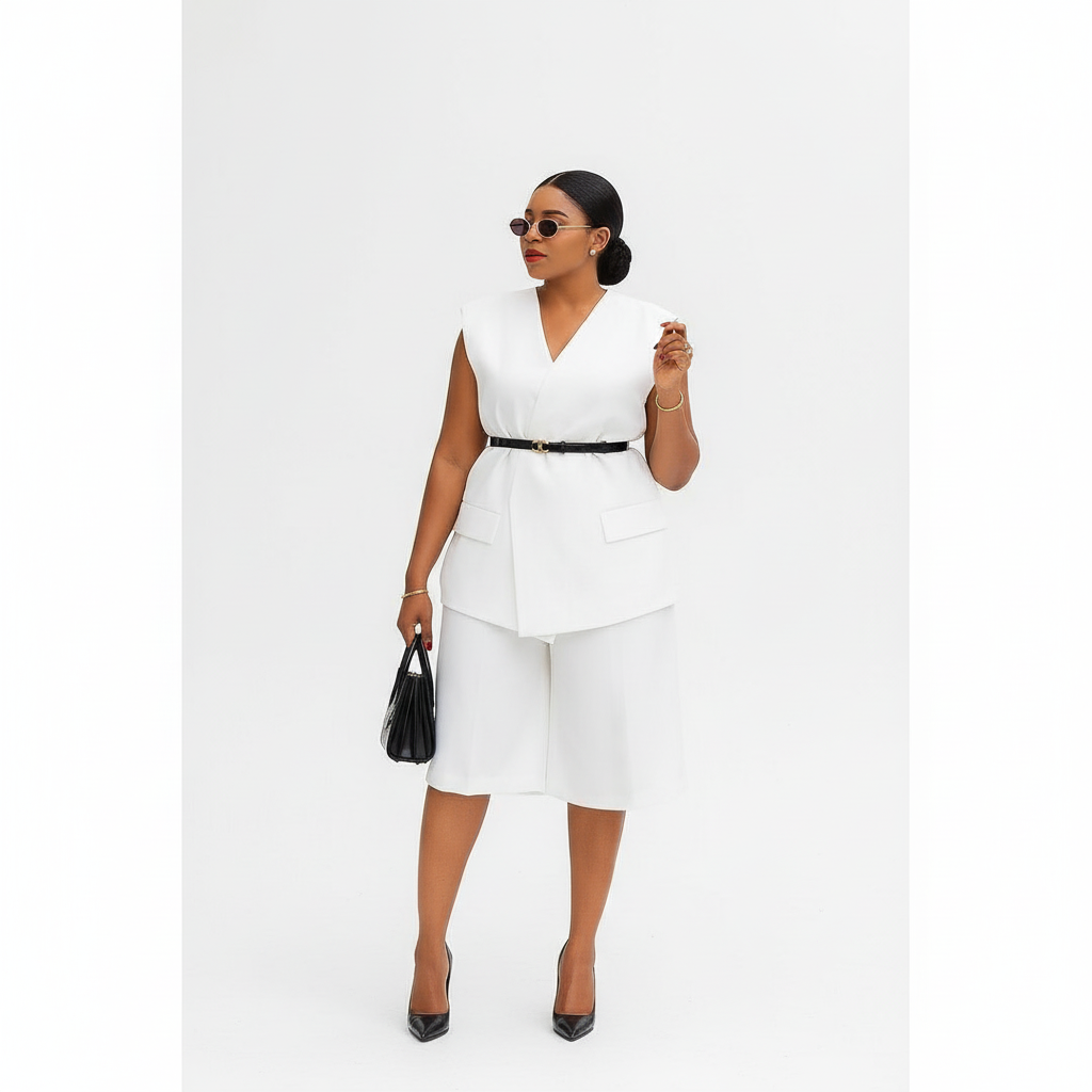 Plus size formal wear high short and waist blazer Set
