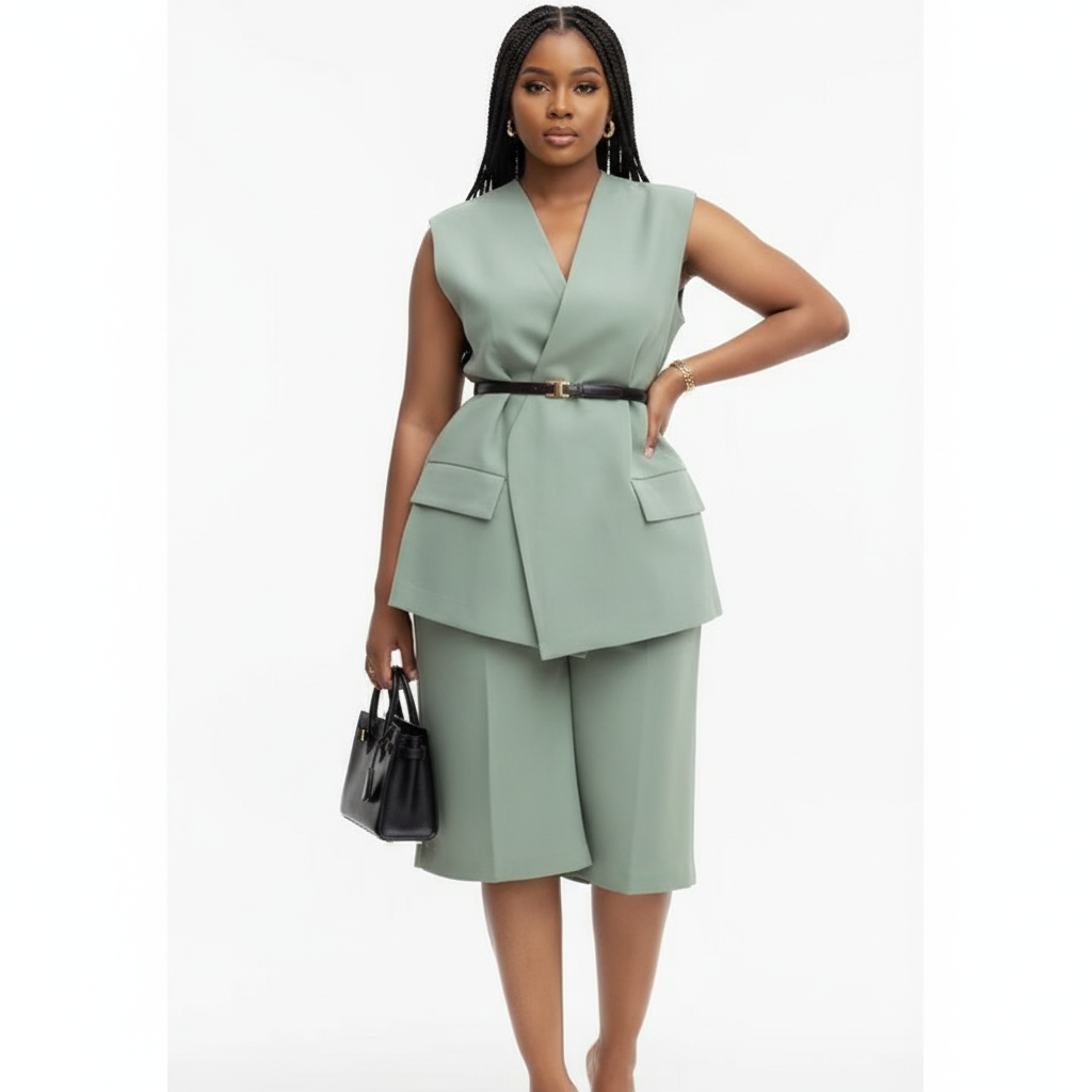 Plus size formal wear high short and waist blazer Set
