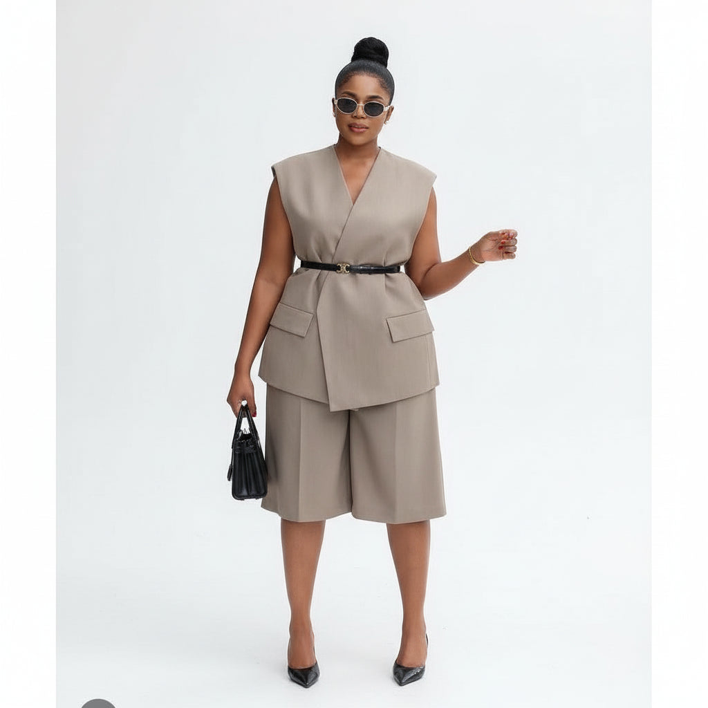 Plus size formal wear high short and waist blazer Set