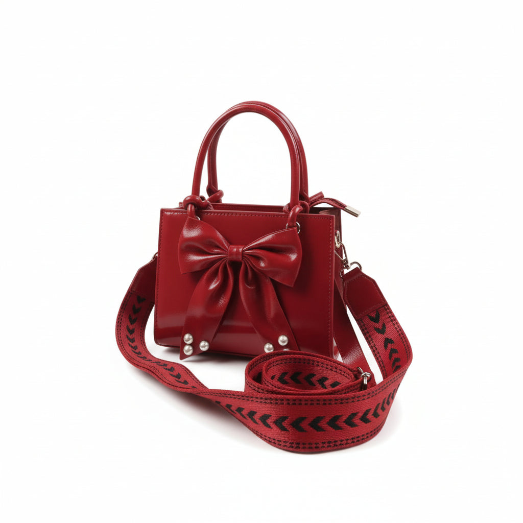 Large Leather Crossbody Handbags with Bow and Pearl Details
