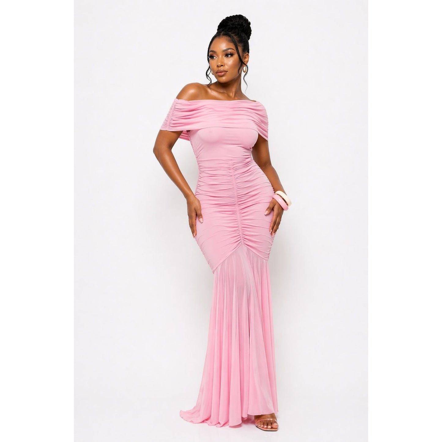 Plus Size Off Shoulder Draped Fitted Dress
