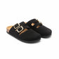 Double-Buckle Suede Slide Sandals