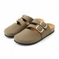 Double-Buckle Suede Slide Sandals