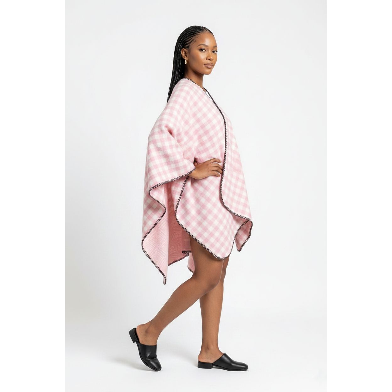 Plaid Blanket Open-Front Check Pattern Shawl