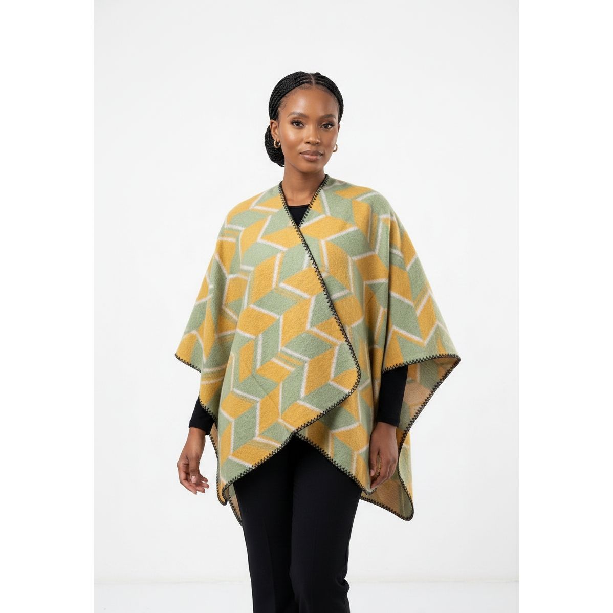 Plaid Blanket Open-Front Check Pattern Shawl