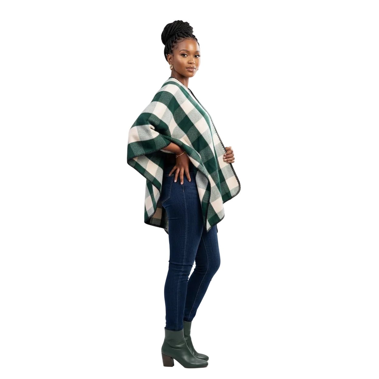 Plaid Blanket Open-Front Check Pattern Shawl