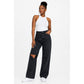 High Waist Slant Pocket Cord Black Pants