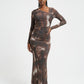 Women's Abstract Printed Mesh Maxi Dress