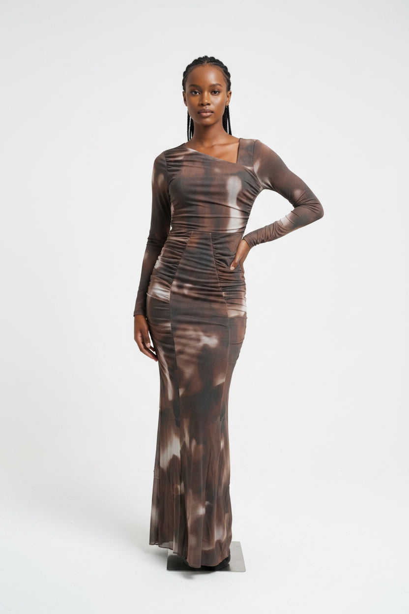 Women's Abstract Printed Mesh Maxi Dress