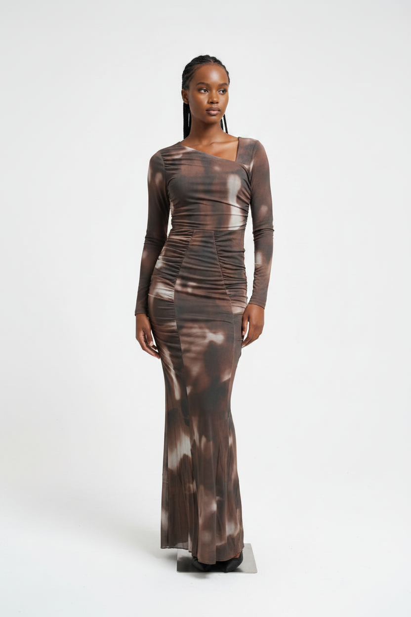 Women's Abstract Printed Mesh Maxi Dress