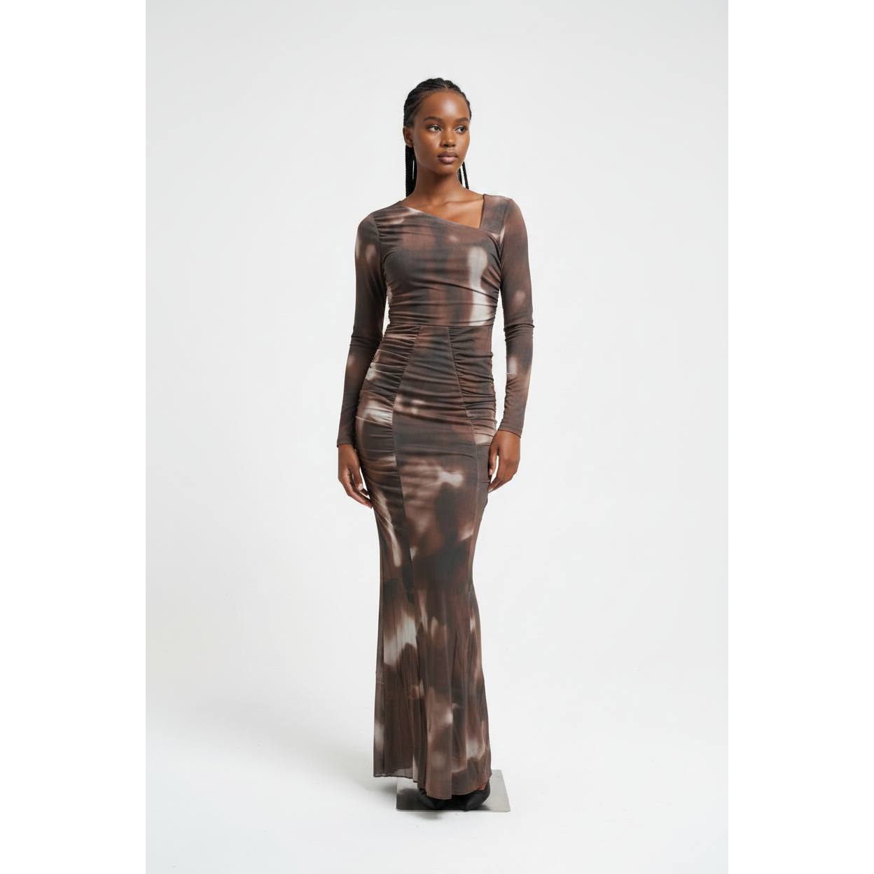Women's Abstract Printed Mesh Maxi Dress
