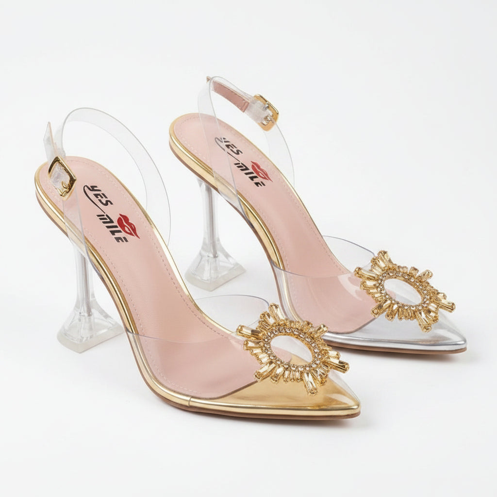Women's Pointed-Toe Crystal Clear PVC Heels
