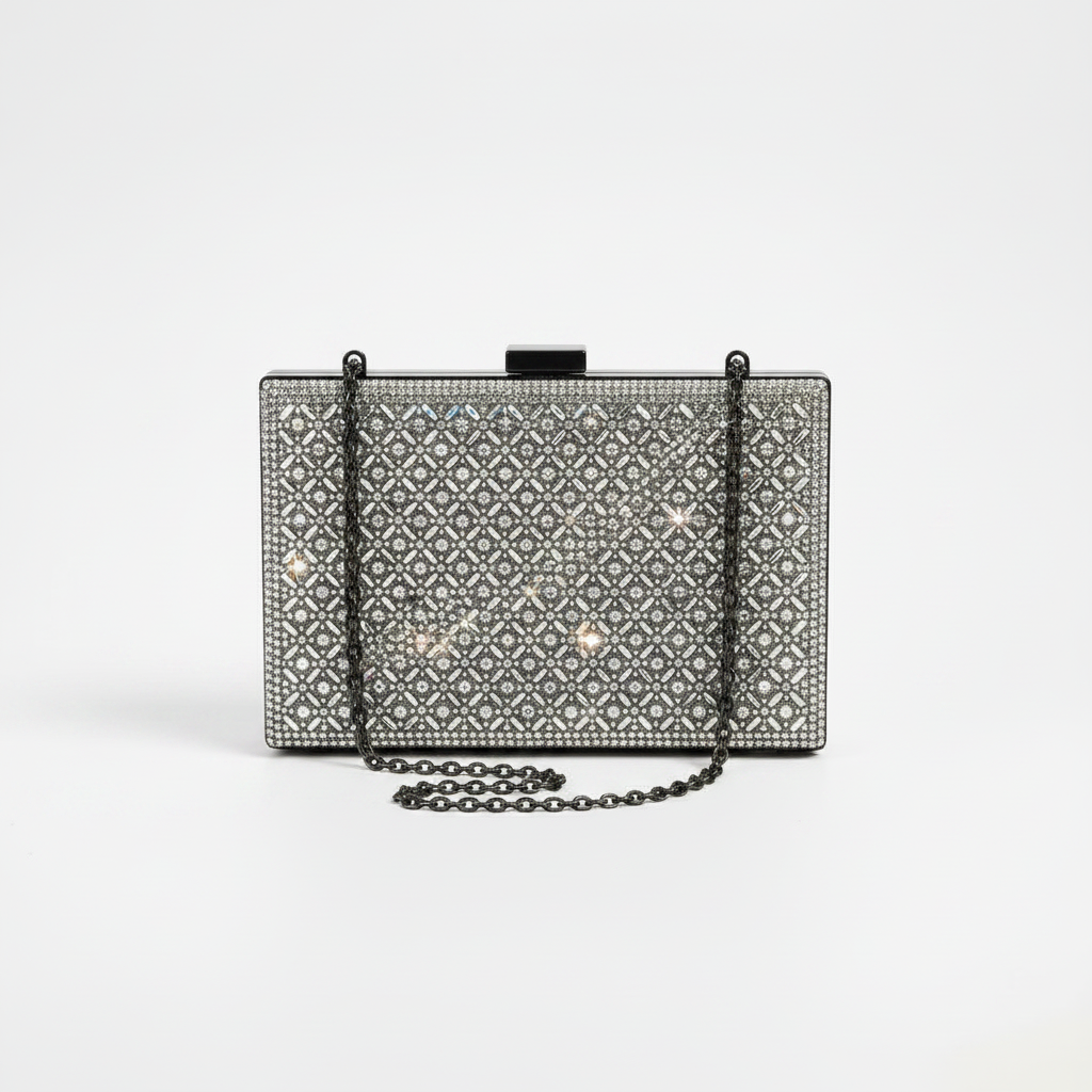 Gold Crystal Lattice Evening Clutch Bag – Formal Occasion Purse