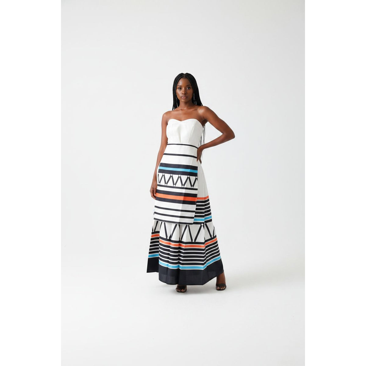 Strapless Geometric Print Traditional Maxi Dress