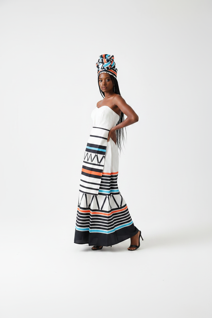 Strapless Geometric Print Maxi Dress – Traditional Style