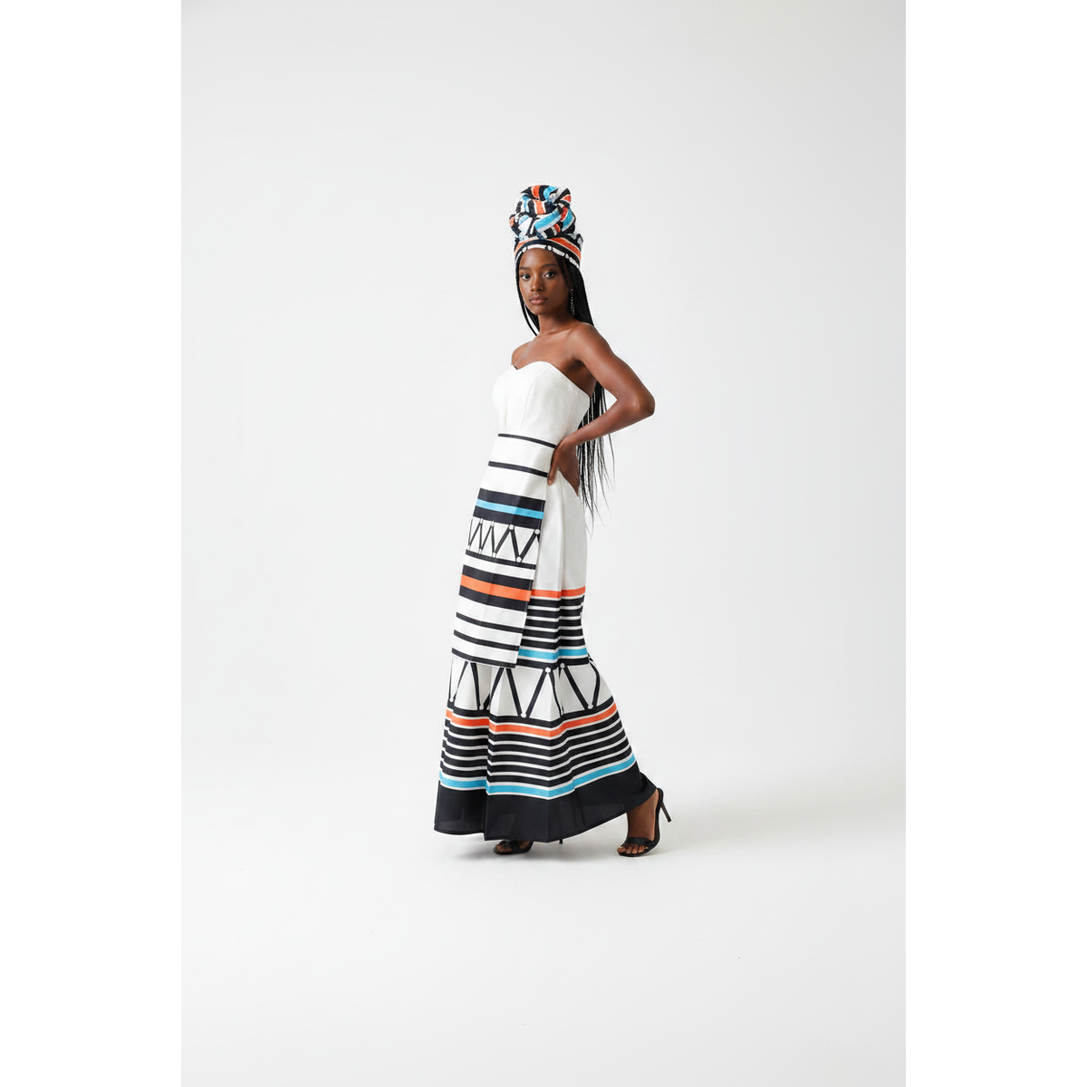 Strapless Geometric Print Traditional Maxi Dress