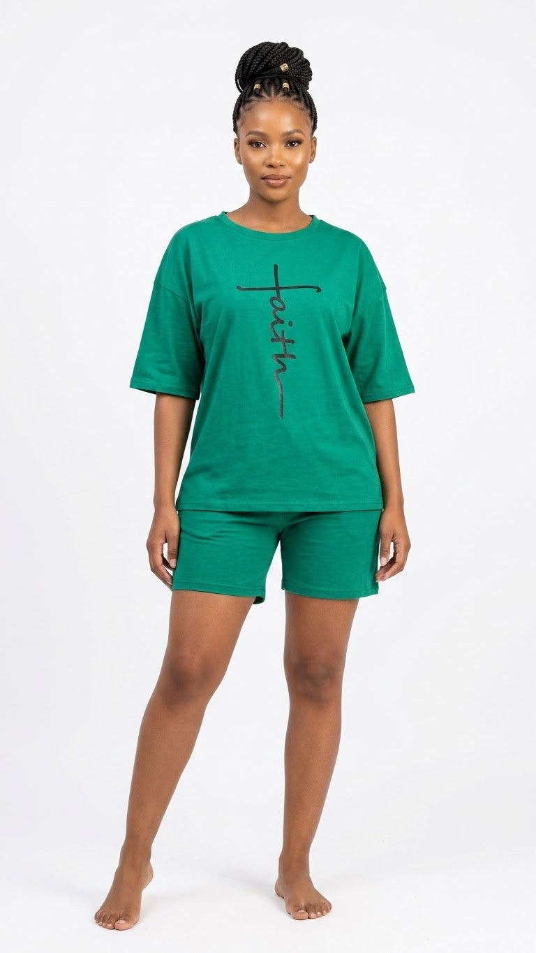 Women's Chiffon Two-Piece Set – Short-Sleeved Top & Shorts