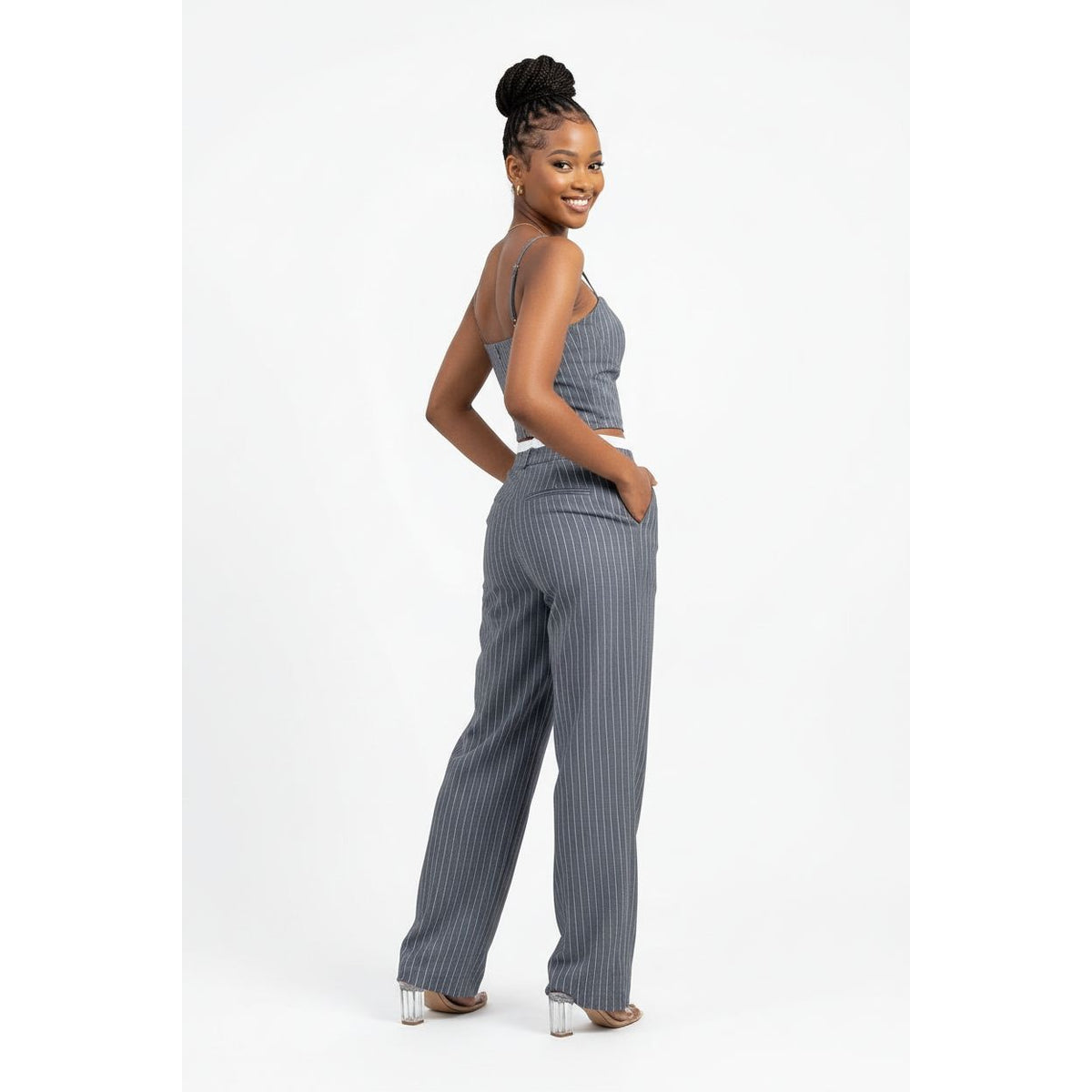 Women's Pinstripe Two-Piece Tracksuit Set | Zip Jacket & Flared Pants