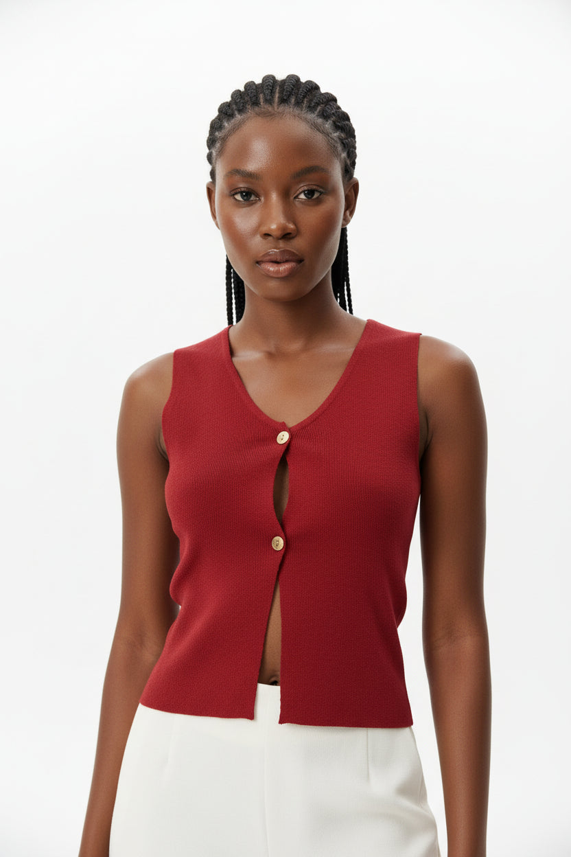 Button Panel Short Sleeve Waistcoat | Women's Fashion Top