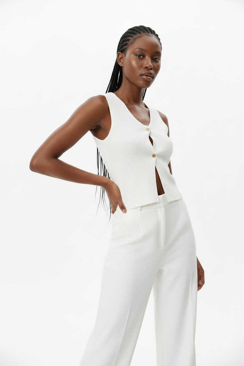 Button Panel Short Sleeve Waistcoat | Women's Fashion Top