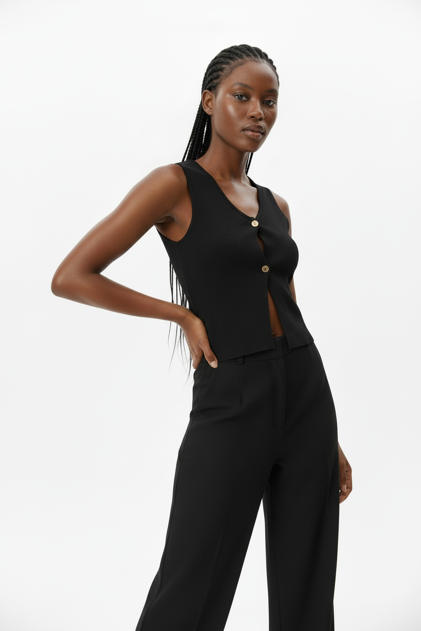 Button Panel Short Sleeve Waistcoat | Women's Fashion Top