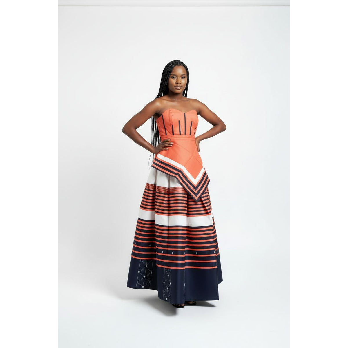 Red & Black Strapless Traditional African Print Maxi Dress