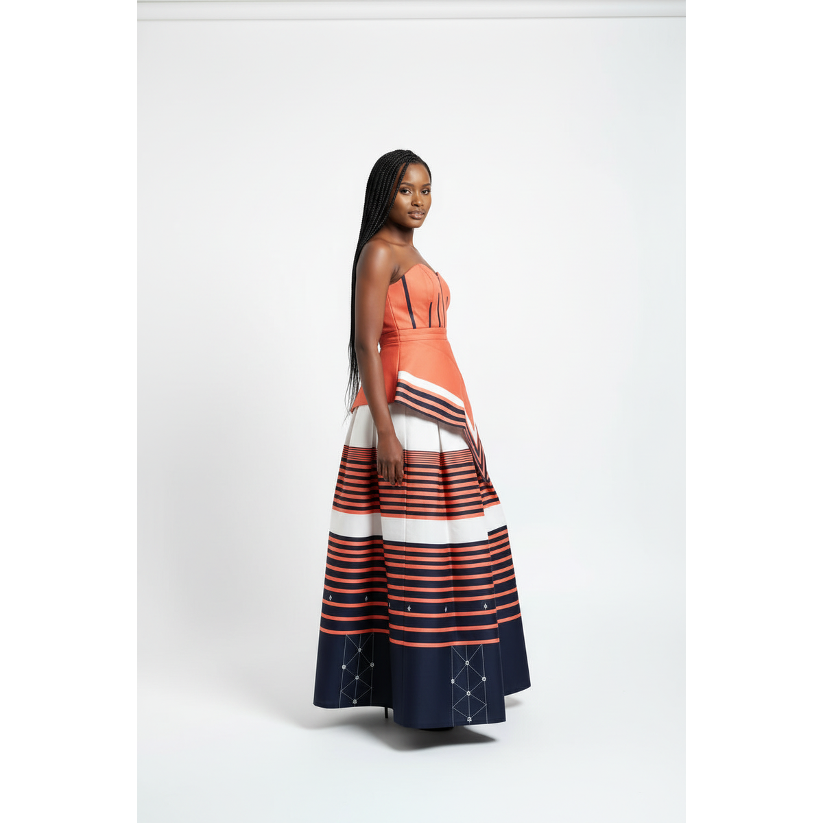 Red & Black Strapless Traditional African Print Maxi Dress