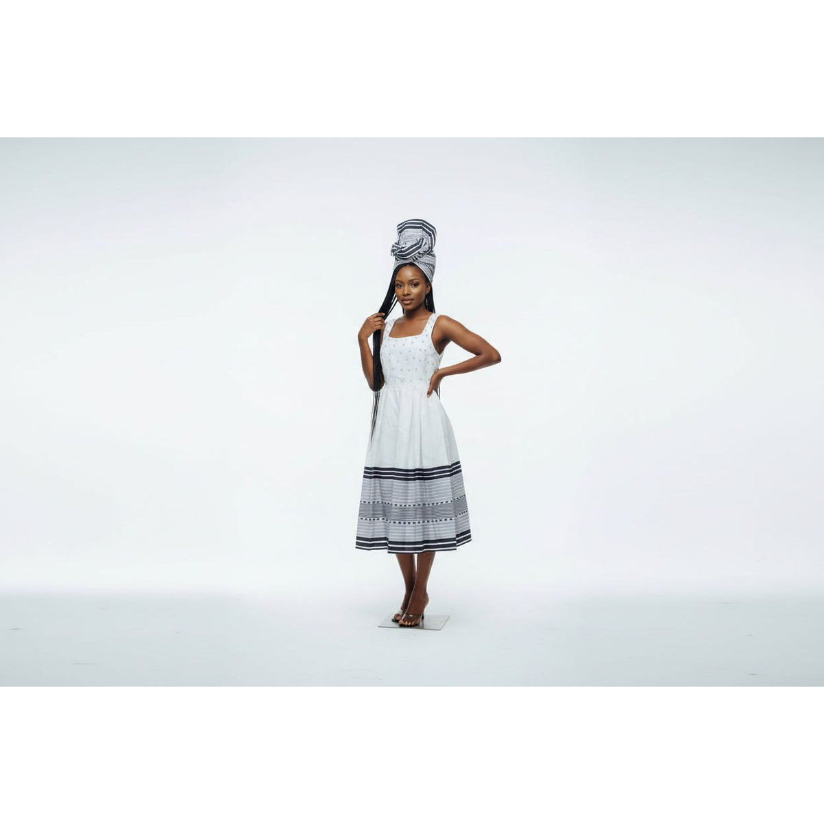 Pearl-Embellished Traditional Midi Dress